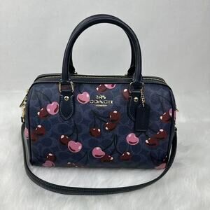 Coach Rowan Satchel Bag Crossbody Signature Canvas Cherry Print Denim CY692 NWT